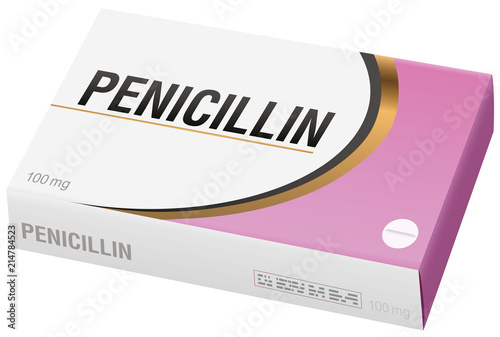 PENICILLIN - pharmaceutical fake package, isolated on white background. photo
