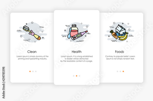 Onboarding screens design in baby and kids concept. Modern and simplified vector illustration, Template for mobile apps.