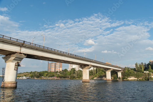 bridge over the South Bug River. Ukraine Nikolaev Mykolaiv River Bridge. emergency bridge © Serenkonata