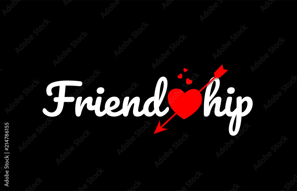 friendship word text with red broken heart