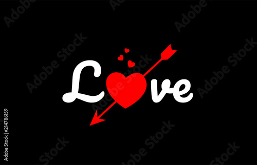 love word text with red broken heart
