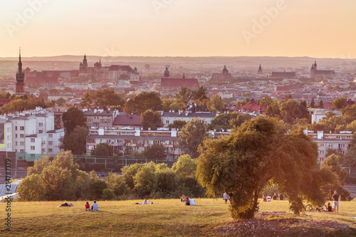 Obraz na płótnie Aerial Krakow from Kopiec Kraka (Krakus Mound w salonie