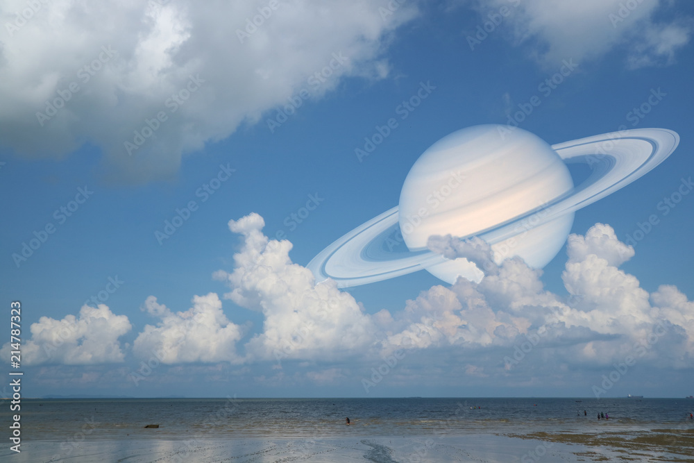 Saturn back cloud sky on sea ,concept Saturn near Earth Saturn back cloud sky on sea ,concept Saturn near Earth