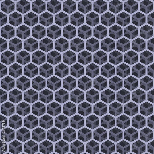 Seamless Pattern of Transparent Cube, Technological Background, Gray Cubic Grid, Vector Illustration