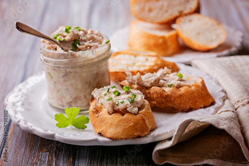 Pieces of fried bread with fish pate