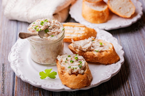 Slices of fried bread with fish pate