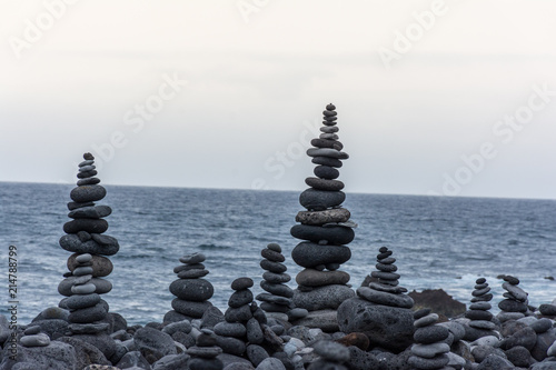 Volcanic rocks placed in pyramid mode  for enjoyment and relaxation. This unique place is located in the port of La Cruz in Tenerife  Spain 