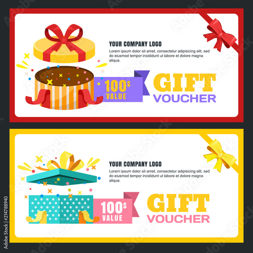 Gift voucher, certificate or coupon vector design layout. Discount banner or holidays greeting card template.