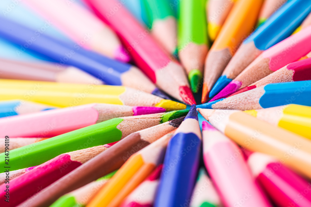 Education or back to school Concept. Close up macro shot of color pencil pile pencil nibs on white background. Education or back to school Concept. Close up macro shot of color pencil pile pencil nibs on white background.