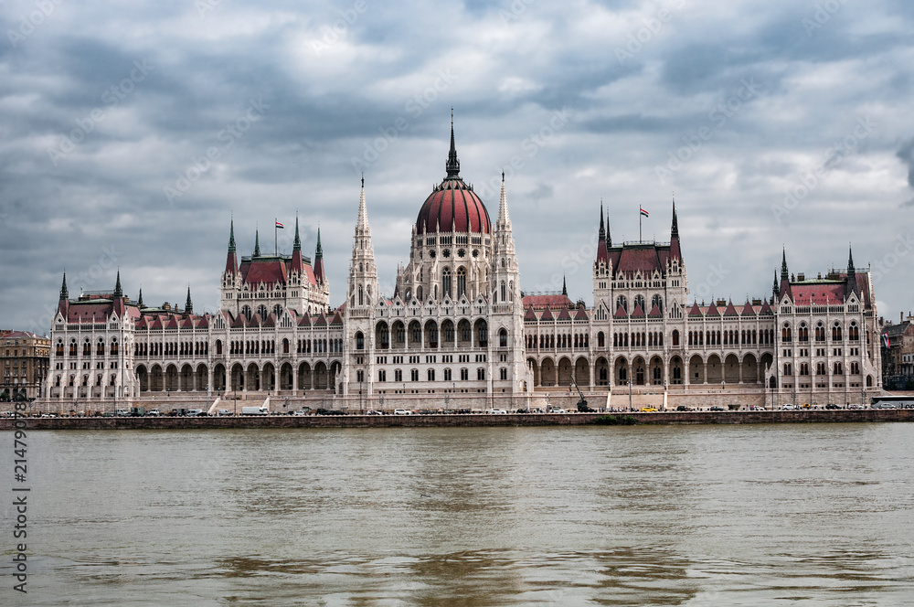  Hungarian Parliament on the embankment of Danube river in Budapest, Hungary