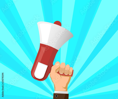 Man holds a megaphone in hand.