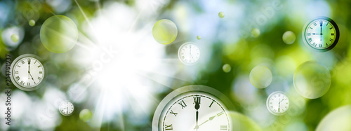 clock on abstract green background