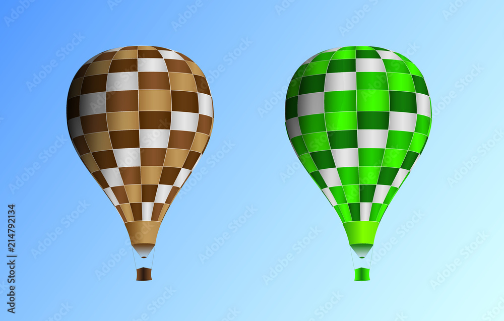 Naklejka premium A maroon, green and brown pattern design hot air balloon in the sky vector illustration