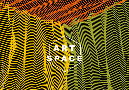 Abstract linear textured vector art background for design, psycho hypnotic futuristic 3d space inside the box or room. Fantastic psychedelic trendy modern op art, optical dimensional illusion.