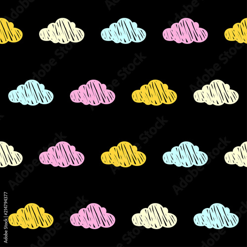 Doodle clouds seamless pattern background. Abstract clouds swatch  for card, invitation, poster, textile, bag print, modern workshop advertising, t shirt etc.
