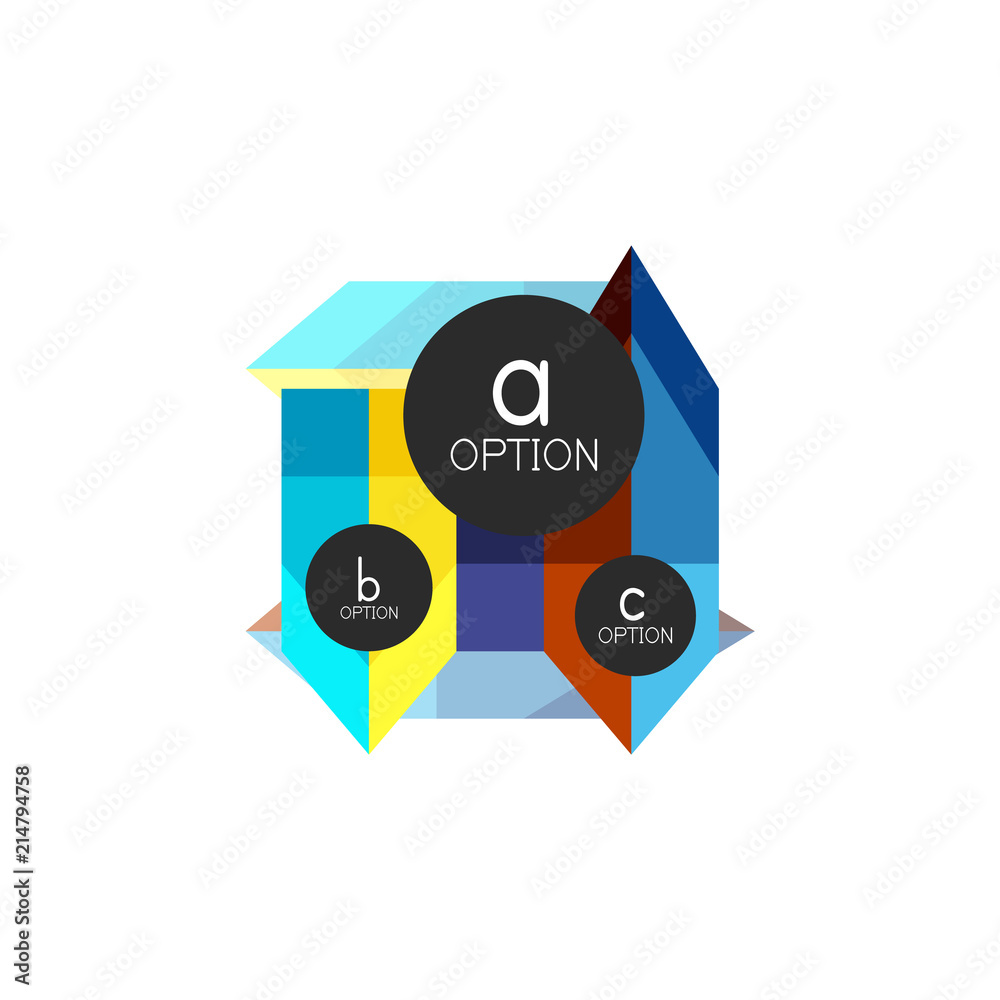 Abstract colorful geometric option infographics design template with sample abc options. Abstract background for business presentation or information banner Abstract colorful geometric option infographics design template with sample abc options. Abstract background for business presentation or information banner
