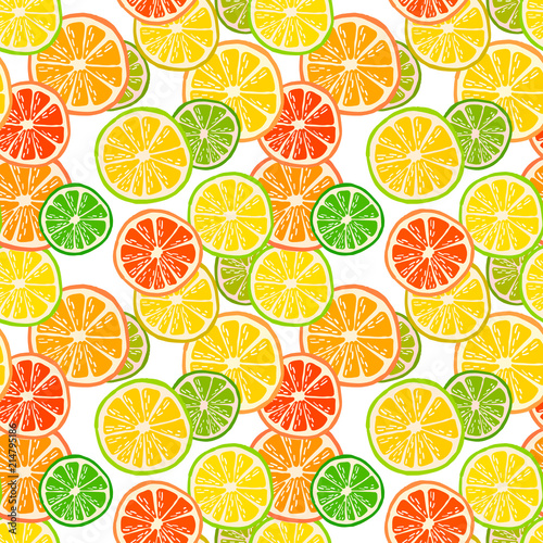 Vector seamless pattern with fruits. Colorful hand drawn background.