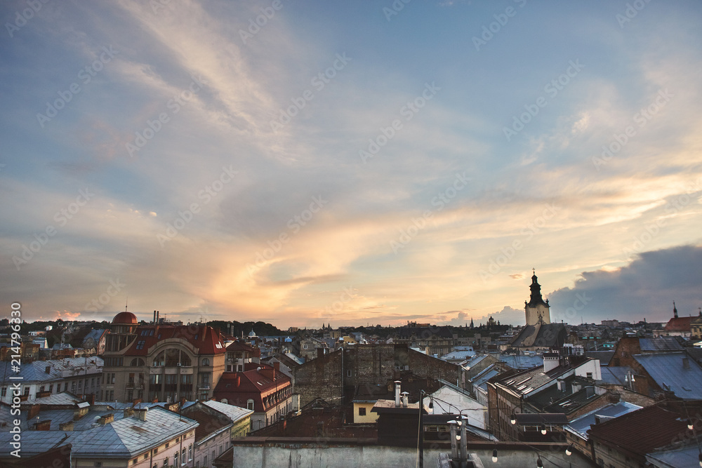 A view from rooftop on Lviv city skyline