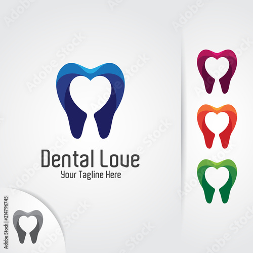 Dental love logo design. Teeth and love symbol vector concept for dentist, dental clinic and dental care.
