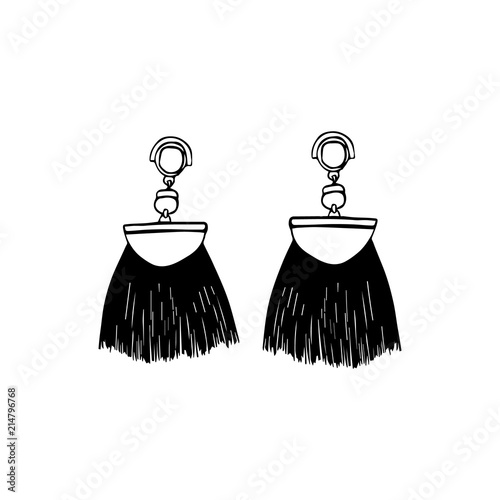 Hand drawn earrings tassels. Jewelry Icon. Premium quality graphic design. Ink hand drawn picture sign sketch in art doodle style. Perfect for logo, logotype, invitation, greeting card, poster, etc
