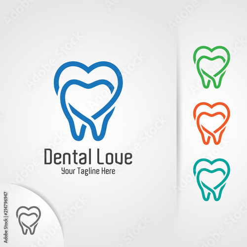Dental love logo design. Teeth and love symbol vector concept for dentist, dental clinic and dental care.