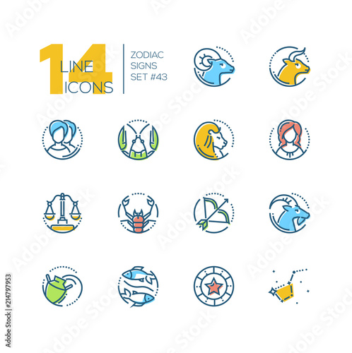 Zodiac signs - set of line design style colorful icons