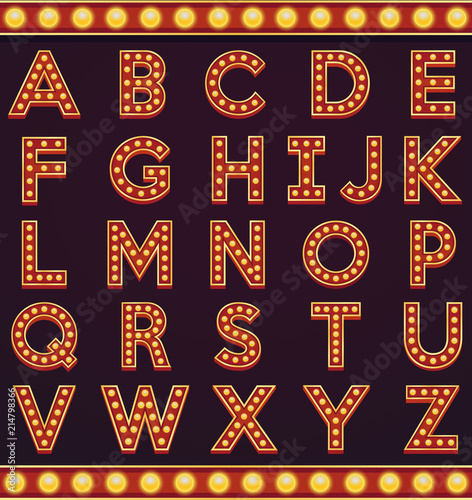 Letter alphabet sign marquee light bulb vintage carnival or circus style