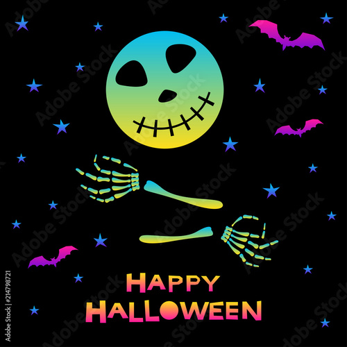 Abstract rainbow happy halloween card background. Modern pattern for halloween card, party invitation, wallpaper, holiday shop sale,  bag print, t shirt, workshop advertising etc.