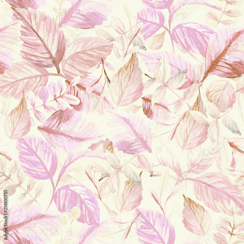 Seamless pattern with leaves. Watercolor illustration