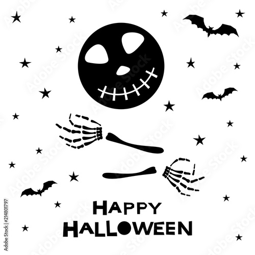 Abstract monochrome happy halloween card background. Modern black and white pattern for halloween card, party invitation, wallpaper, holiday shop sale,  bag print, t shirt, workshop advertising etc.