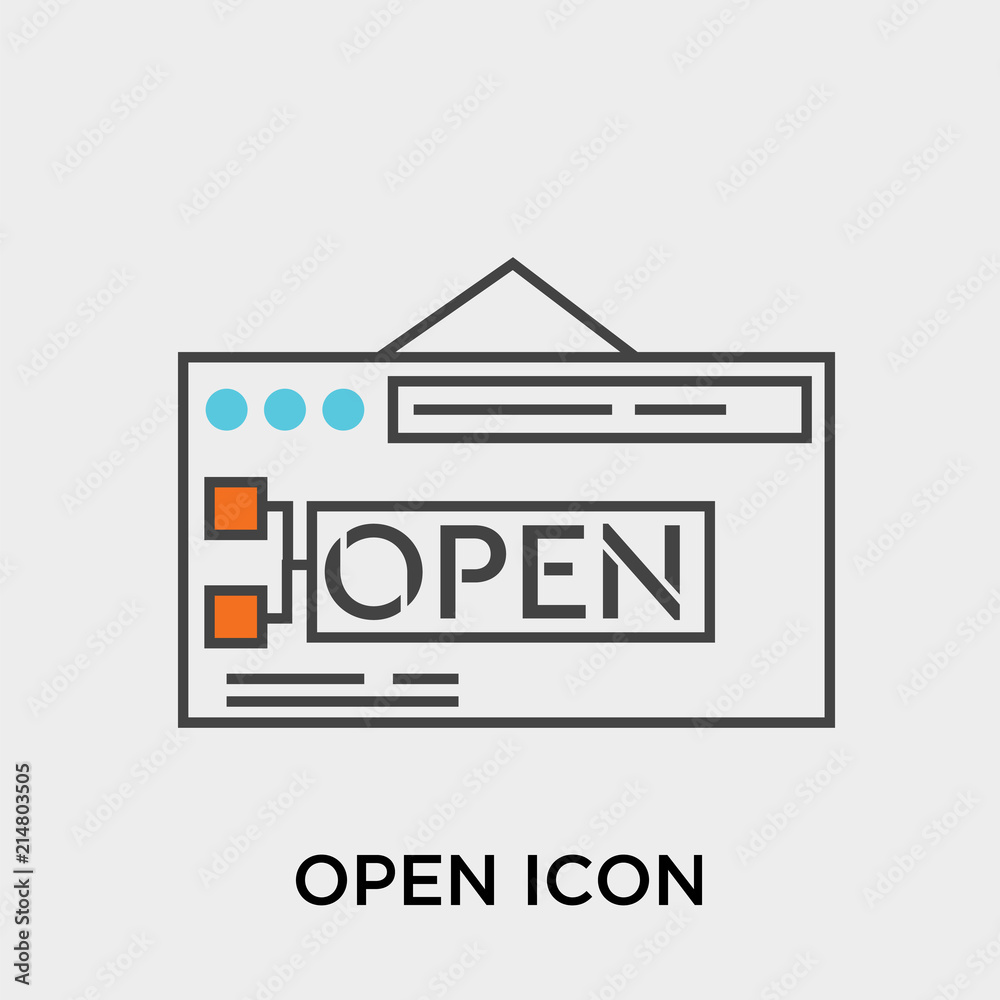 Obraz premium Open icon vector sign and symbol isolated on white background, Open logo concept