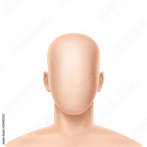 Vector 3d faceless human model, blank dummy, part of male or female body isolated on background. Mockup with man or woman head without face to create own avatar or profile with unique appearance