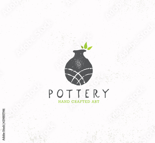 Handmade Clay Pottery Workshop. Artisanal Creative Craft Sign Concept. Organic Illustration On Textured Background