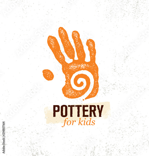 Craft Art Pottery Workshop For Kids. Hand Print With Swirl Inside. Organic Eco Vector Illustration