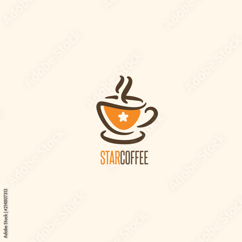 Cute Coffee Cup With Star Illustration. Vector Design Concept