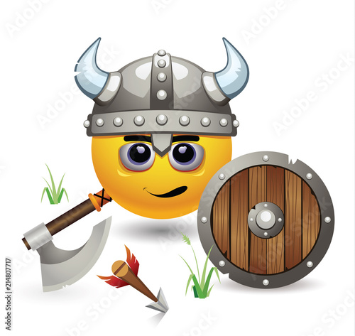 Smiley dressed as viking. Illustration of a viking warrior. Traditional school of martial arts.