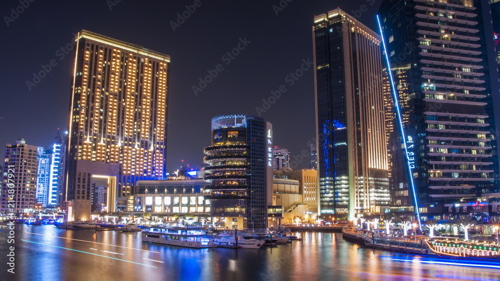 Canal and promenade in Dubai Marina,Dubai,United Arab Emirates