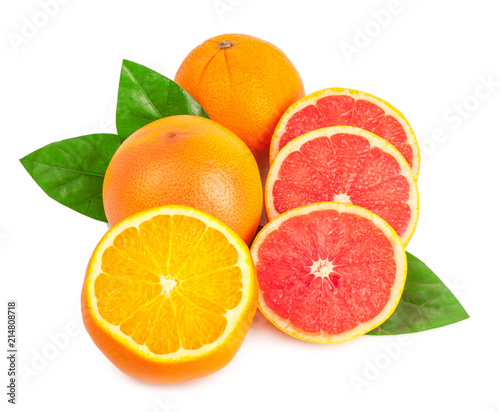 orange and grapefruit on white background