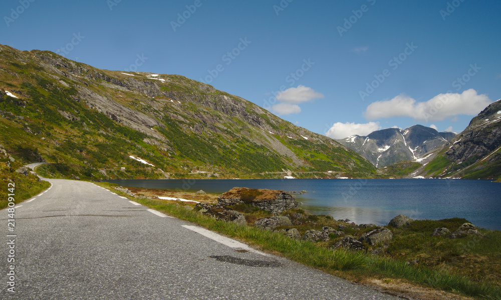 Scenic road in dramatic landscape of Norway