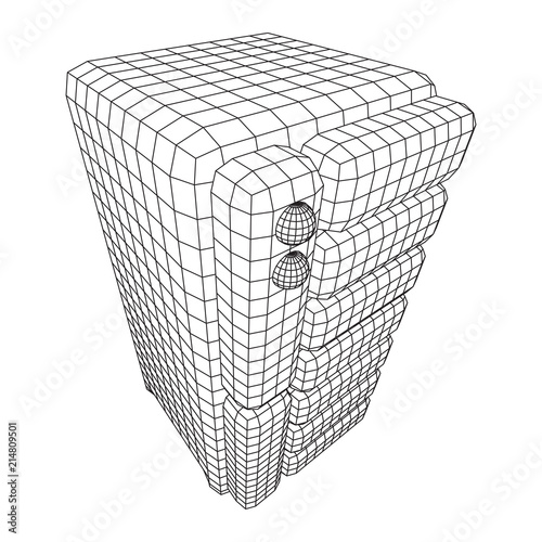 Hardware equipment telecommunication server. Data center storage room object. Computer database tower. Internet industry cluster. Wireframe low poly mesh vector illustration