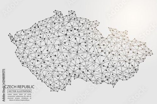 A map of Czech Republic consisting of 3D triangles, lines, points, and connections. Vector illustration of the EPS 10.