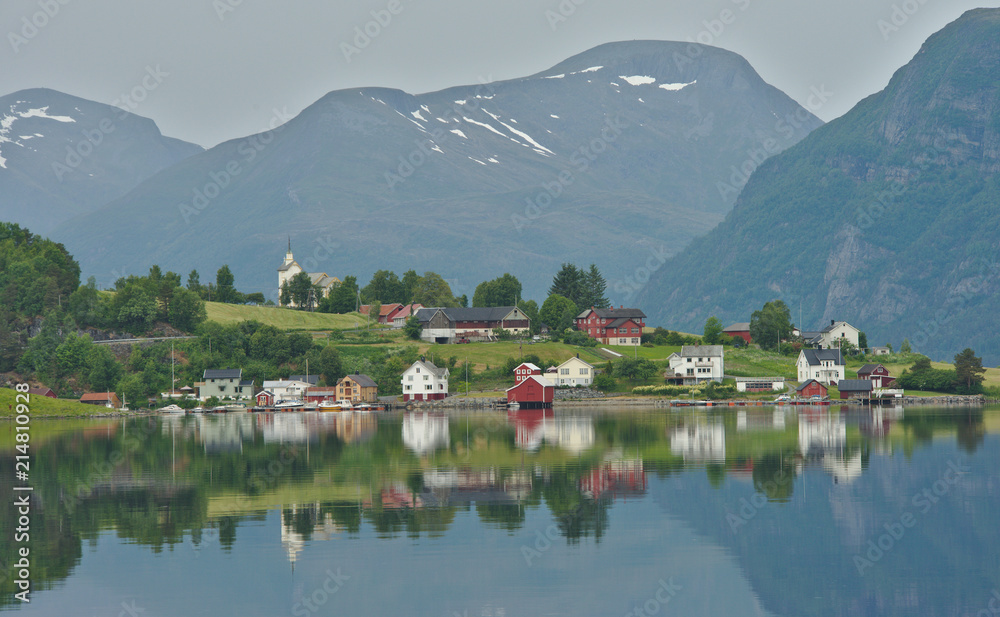 Scenic green landscape of Norway during summer time