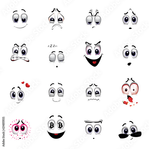 Set of various face emoji icons. Vector illustration of cartoon faces expressions. Collection of cute lovely emoticon emoji cartoon face.