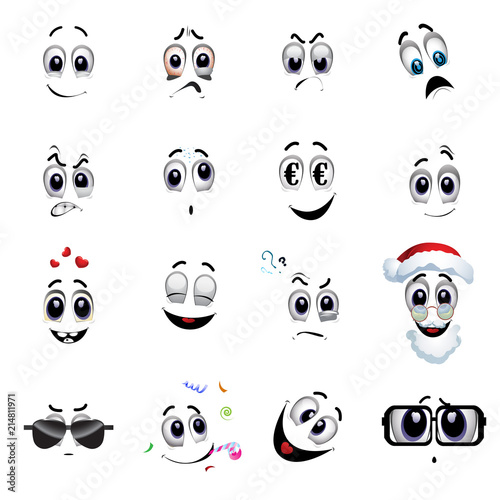 Set of various face emoji icons. Vector illustration of cartoon faces expressions. Collection of cute lovely emoticon emoji cartoon face.