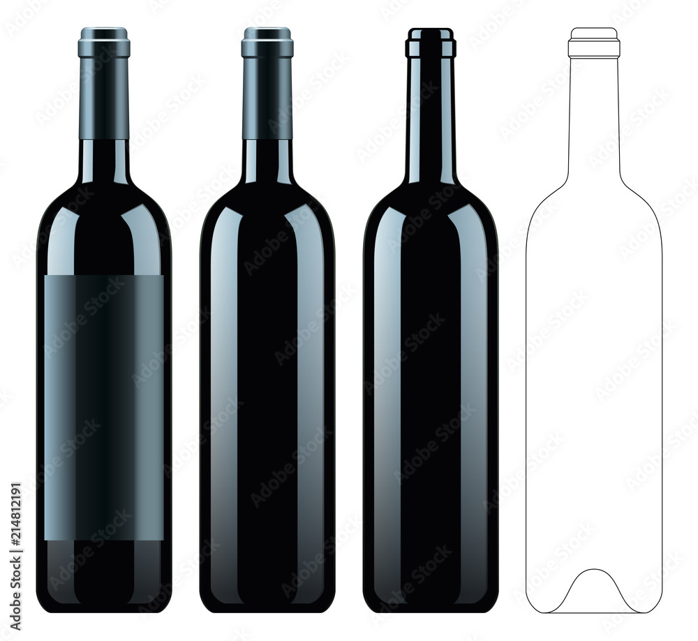 Realistic vector illustration of black wine bottle Isolated on white ...