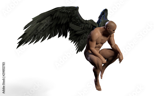 3d Illustration Demon Wings, Black Wing Plumage Isolated on White Background with Clipping Path.