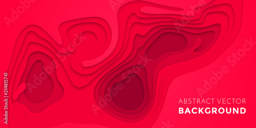 Papercut geometric topography poster or paper cut liquid geometric purple gradient pattern with red pink 3D multi layer banner background