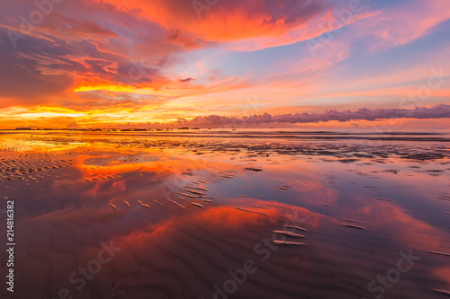 view of beautiful sunset seascape at Kudat  Sabah Malaysia. soft focus due to long expose.