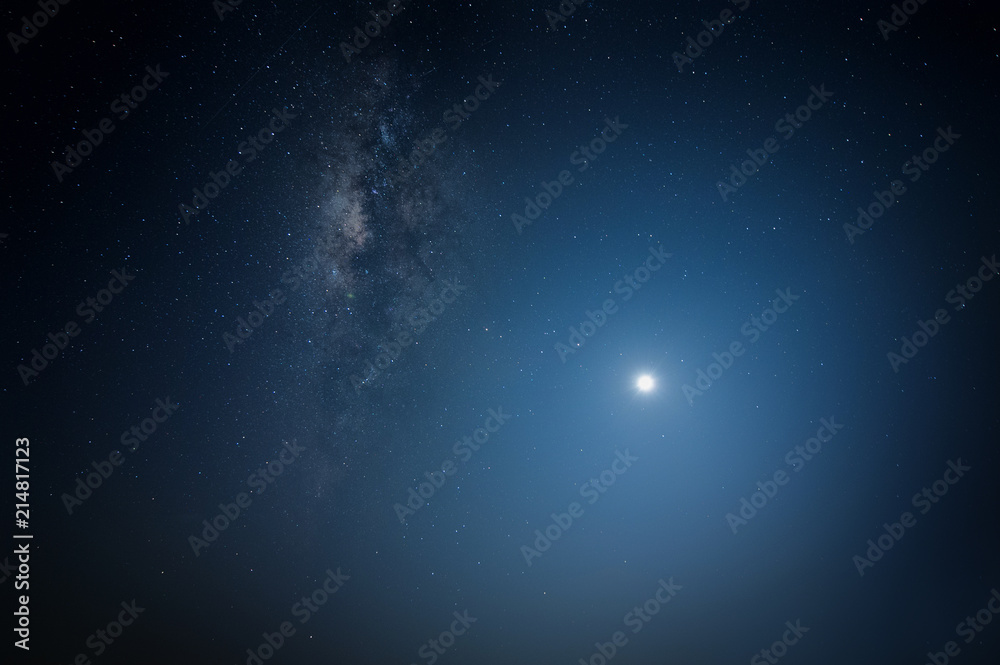 Starry night sky with stars and Milky Way Galaxy. soft focus and noise due to long expose and high iso.