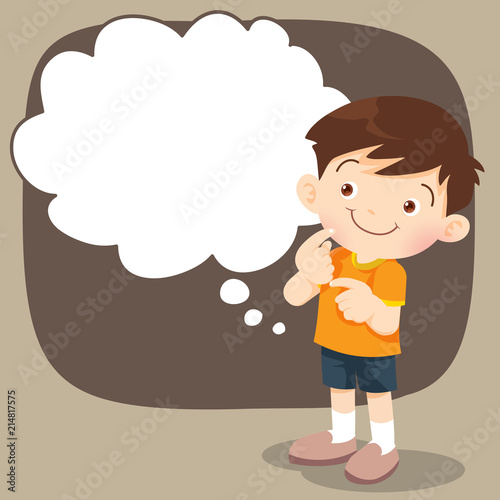 children boy stand thinking actions